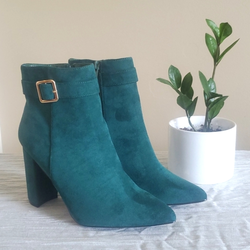 NEW Allegra K Faux Suede Booties Block Heel Green Size 7